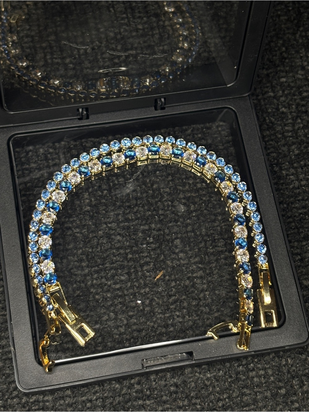 2 in 1 Gold Bracelet with Blue and Clear Stones